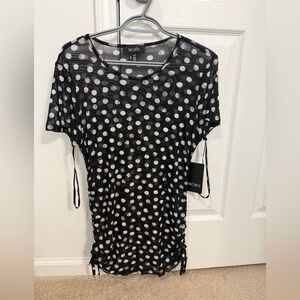 Nwt BCBG Monochrome Polka Dot Mesh Top